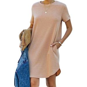 NWOT* Casual‎ Pocketed Tan T-Shirt Midi Dress